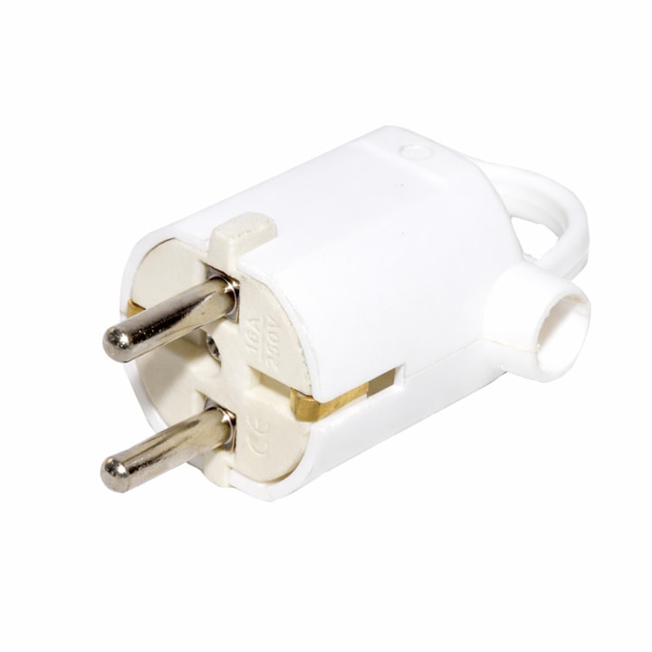 Stecher schuko ceramic 16A, inel de tragere, contacte de protecție din alamă, 250V AC