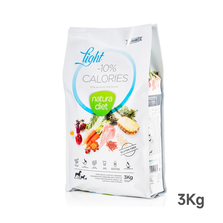 Hrana Caini Natura Diet Light -10% Calorii, Curcan si Orez Brun 3kg, Controlul Greutatii, Caini Adulti si Seniori, Toate Taliile