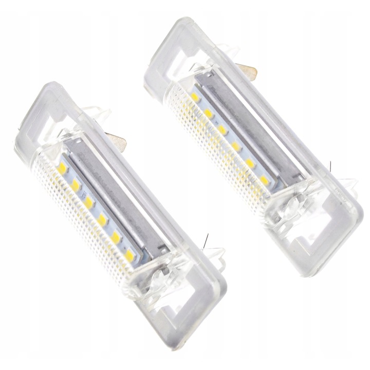 Комплект 2 LED лампи за осветление на регистрационен номер, LED проектор, 18 диода, 8,6x2,8см, студено бяла светлина, за Mercedes E-класа W210 C-класа W202 седан фейслифт
