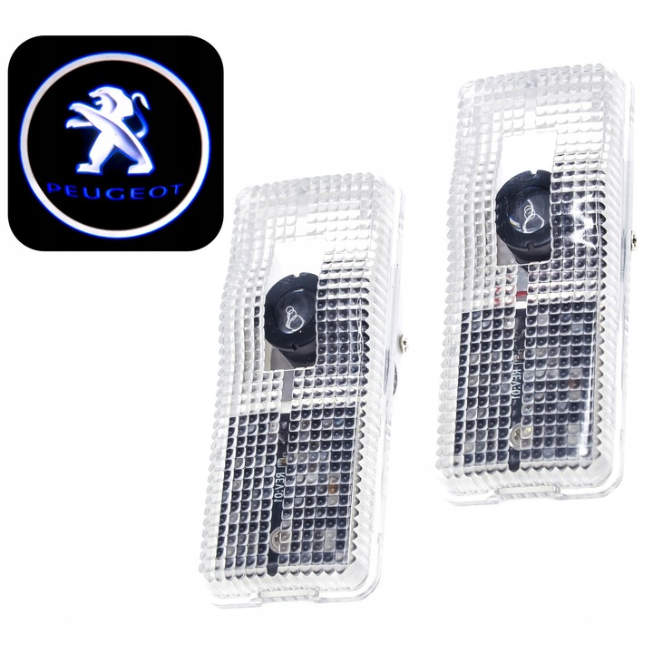 Set 2x Proiectoare LED Logo pentru Usi Peugeot 407 SW 2004-2011, 14W, HD, Waterproof