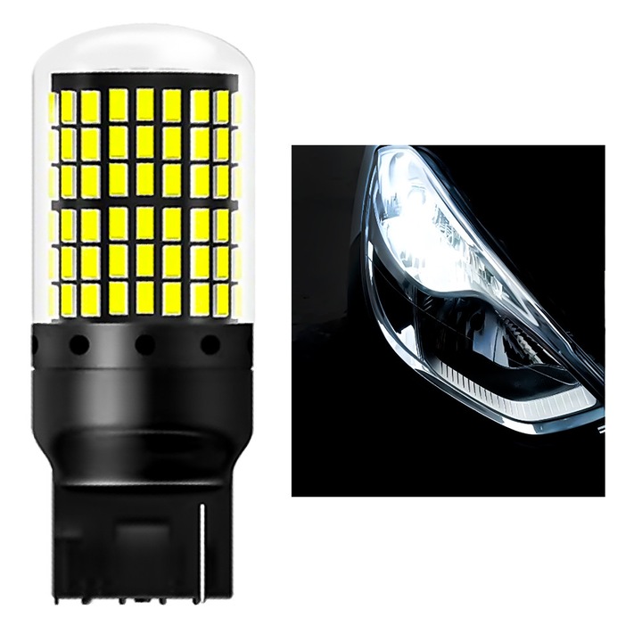 Bec LED W21W T20 144 SMD 3014 alb, 12V, 18W, set 2 bucati