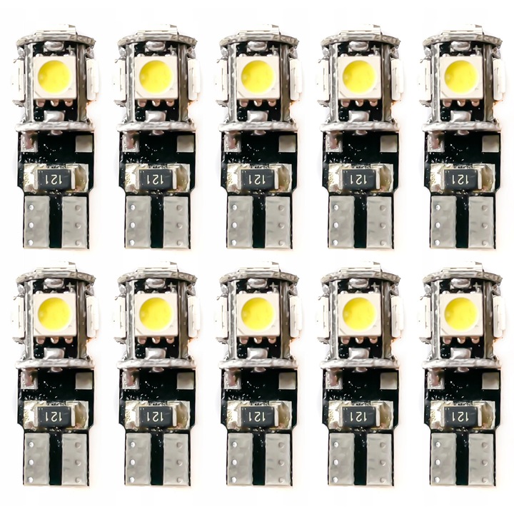 Комплект 10 LED крушки W5W T10 5xSMD 5050 Бели 12мм x 27мм