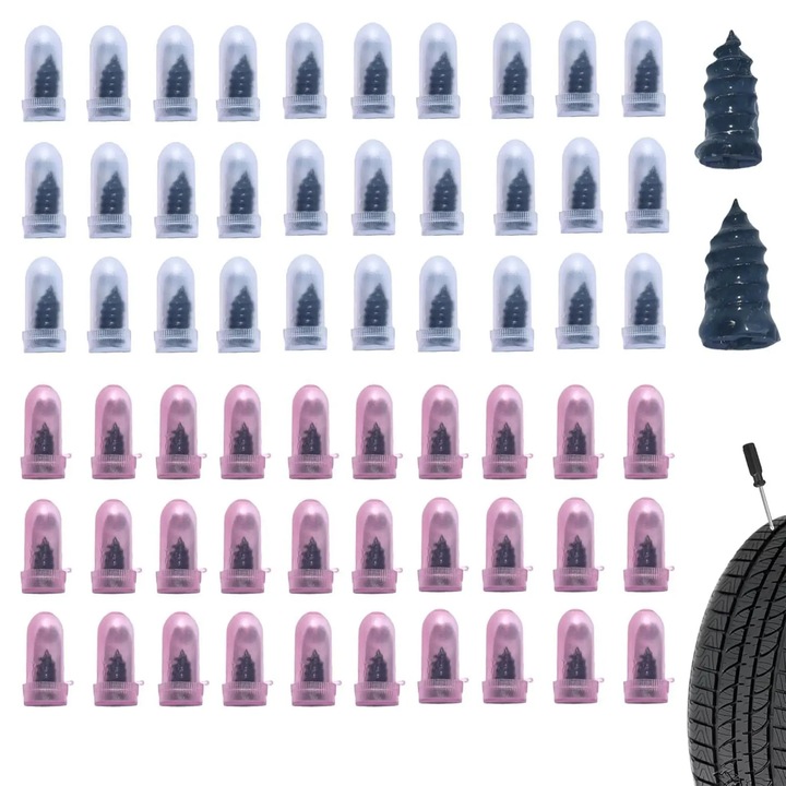 Set 60 cuie de cauciuc pentru repararea anvelopelor, Chucai, suruburi spiralate de cauciuc, instrument rapid de autoservire pentru repararea pana de anvelope auto, camion, motocicleta