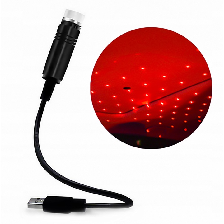 Proiector USB LED, LEDprojektor, rosu, 20cm x 1,5cm, cu efect de stele