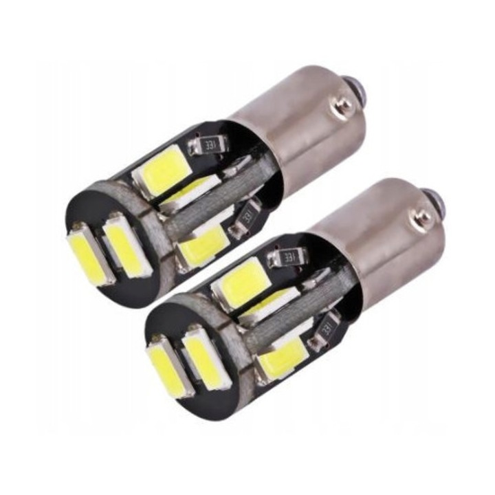 LED крушка T4W BA9S 10xSMD 5630, ксеноново бяло 6500K, 12V, комплект