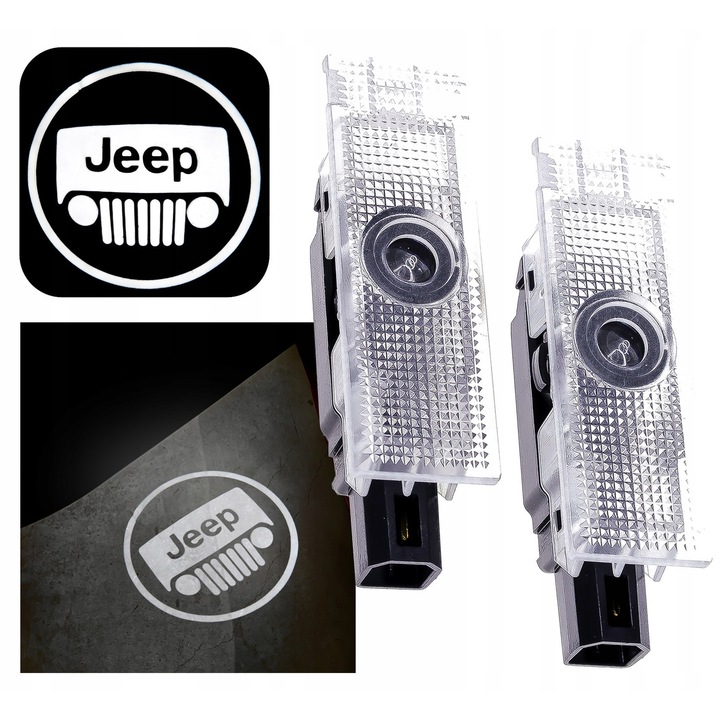 Set 2x Proiectoare LED Logo Hologram HD Jeep Cherokee V, Compass II, Plug & Play, 12V