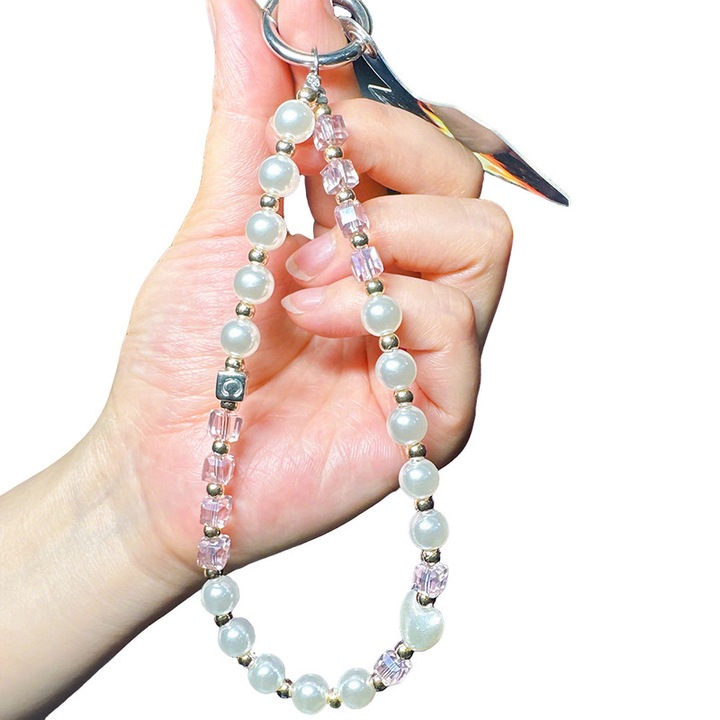 Lanyard scurt pentru telefon, cristale, roz, accesorii multifunctionale