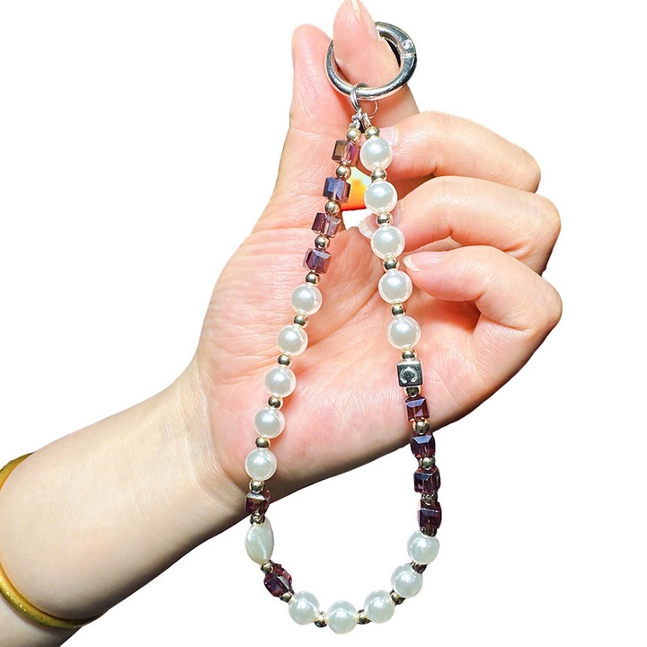 Lanyard scurt pentru telefon, cristale, violet, 5.9 inch