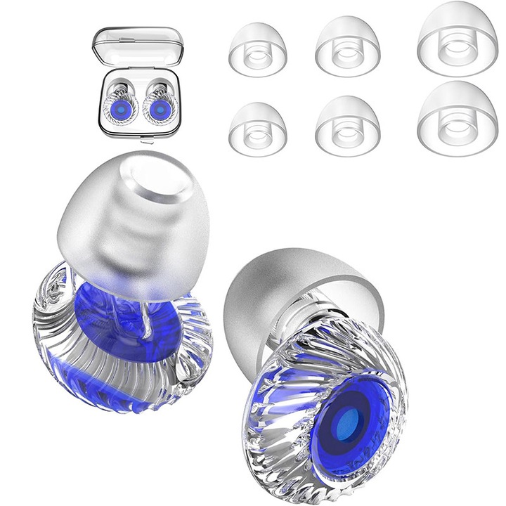 Dopuri de urechi antifonice pentru adulti, Reducerea zgomotului, 28dB, reutilizabil, 3 dimensiuni de esarfe de inlocuire, protectie auditiva, usor, portabil, potrivit pentru: concerte, ronfare, calatorii, invatare, Transparenta