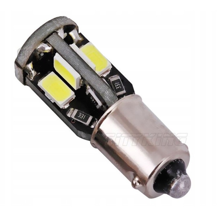 Bec LED H6W BAX9S 10 SMD 5630 CAN-BUS 12V, alb, 33x11mm