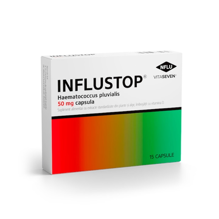 Supliment alimentar, Influstop, ingrediente naturale, extracte din plante, alge si vitamina D, impotriva inflamatiilor si infectiilor, 15 capsule