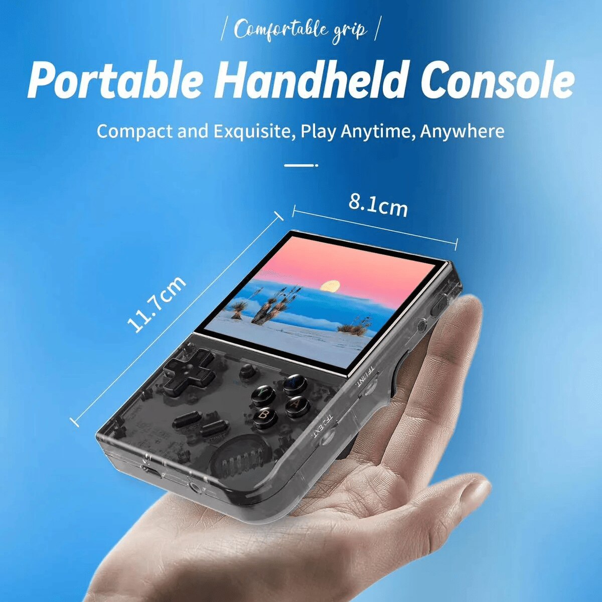 Consola retro portabila RG35XX+ 64GB cu jocuri, Bluvista®, quad core 1.5GHz, 1GB LPDDR4, IPS LCD 3.5" 640x480, 2600 mAh, Gri