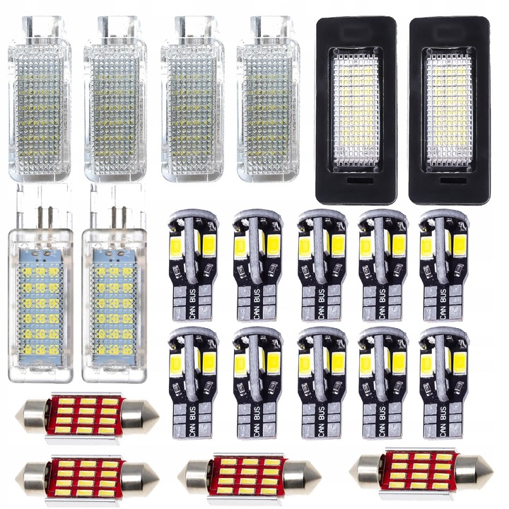 Комплект LED интериорни светлини и осветление за Skoda Octavia 3, 10x W5W, 4x C5W 36мм, бяло, Plug&Play