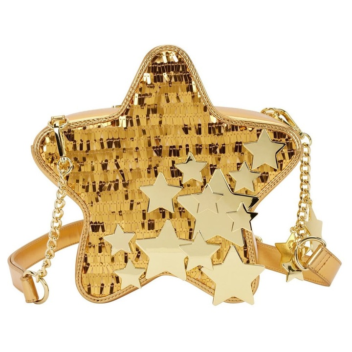 Loungefly crossbody táska arany csillagokkal, többszínű, elegáns stílusú