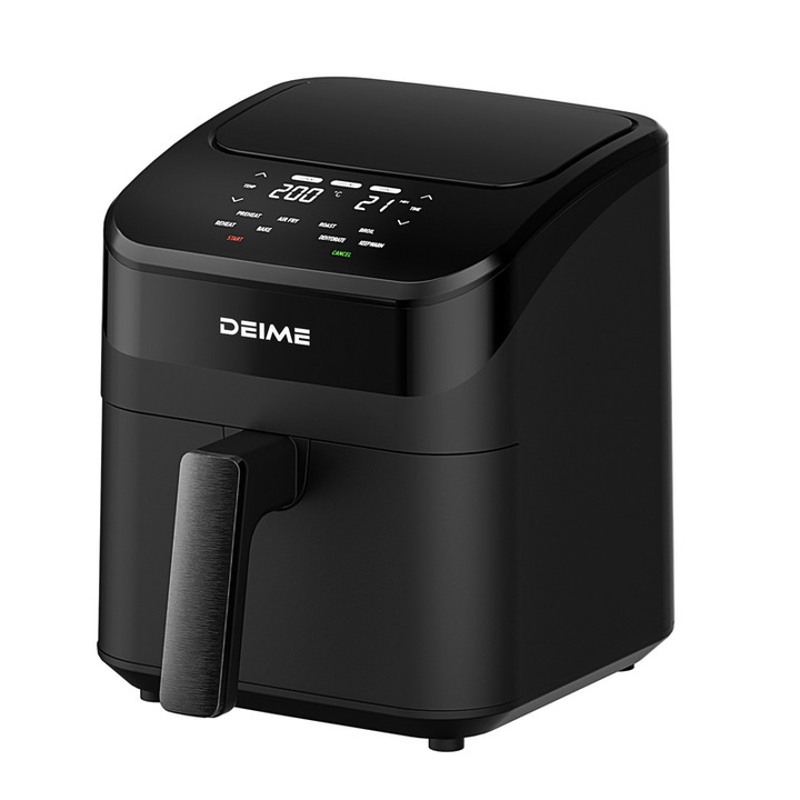 DEMIE RA450D forrólevegős fritőz, 1400W, 4.3L kapacitás, 8 automata program, kivehető tapadásmentes edény, LCD kijelző, állítható hőmérséklet 80°C-tól 200°C-ig, Fekete