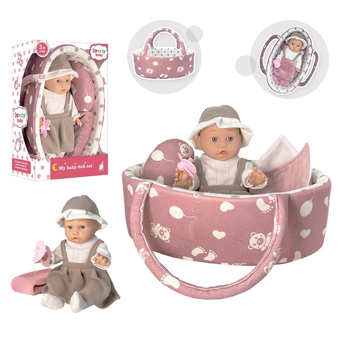 Baowor® Babababa/babák készlet 30cm 4 kiegészítővel: Cumi, Takaró, Párna és Bézs hinta