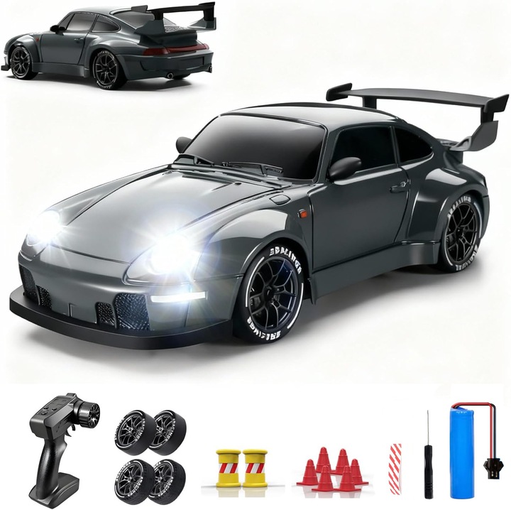 Baowor® Masina RC Drift cu Telecomanda 4WD Rotatii 360° 1:24 2.4GHz 20 km/h 30 Min LED Off-Road All-Terrain Derapaj jucarii Masini/Masinuta cu Telecomanda Masinute pentru Copiii Masina de Teren Performanta jucarie interactiva jocuri jucarii 6 Ani+ Negru