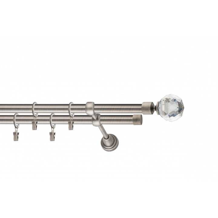 galerie metal 19 mm ALASKA dubla, piatra gri, 200 cm, capete CORDOVA