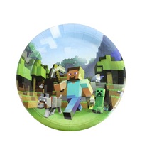 Set 10 farfurii carton, unica folosinta, Ø 18cm, Tematica Minecraft, Petrecere Copii