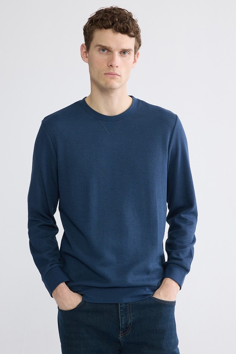 LC WAIKIKI, Bluza de trening cu aspect texturat cu mansete si terminatie elastice, Bleumarin