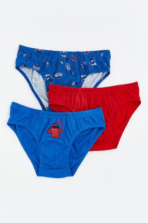 LC WAIKIKI, Set de chiloti din bumbac cu imprimeu - 3 perechi, Rosu/Albastru royal, 134-140 CM