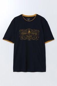 LC WAIKIKI, Tricou cu imprimeu text, Negru, Portocaliu pal, L