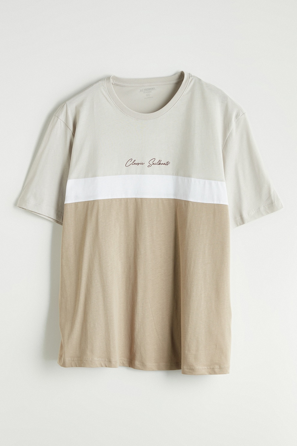 LC WAIKIKI, Tricou din bumbac cu model colorblock, Bej, Verde pal, M