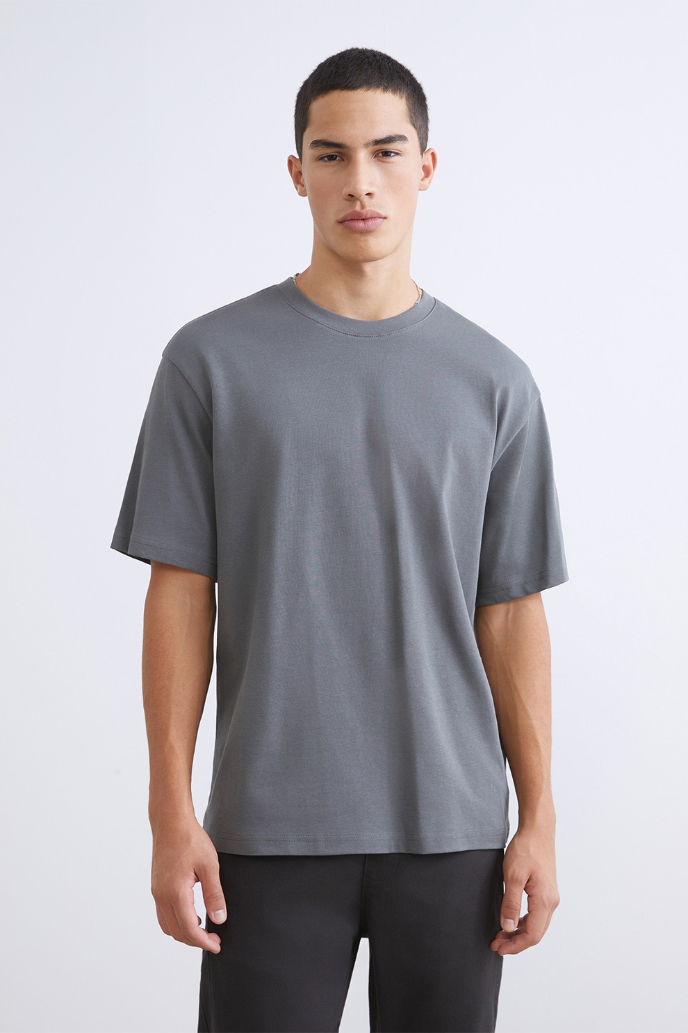 LC WAIKIKI, Tricou lejer din bumbac, Gri inchis, S