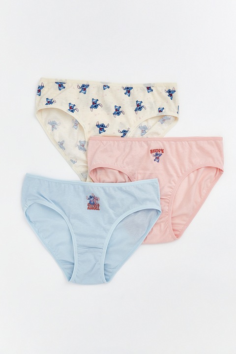 LC WAIKIKI, Set de chiloti cu model Stitch - 3 perechi, Roz/Albastru deschis/Crem