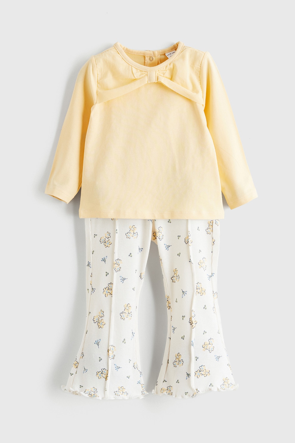 LC WAIKIKI, Set de bluza si colanti evazati cu imprimeu floral, Alb, Galben, 68-74 CM