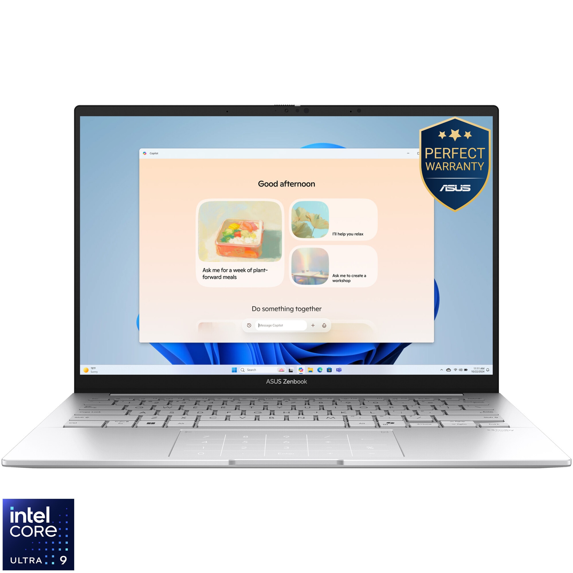 Laptop ASUS Zenbook 14 UX3405CA cu procesor Intel® Core™ Ultra 9 285H pana la 5.4GHz, 14'', 3K, OLED, 120Hz, 32GB LPDDR5X RAM, 1TB SSD, Intel® Arc™ Graphics, Windows 11 Pro, Foggy