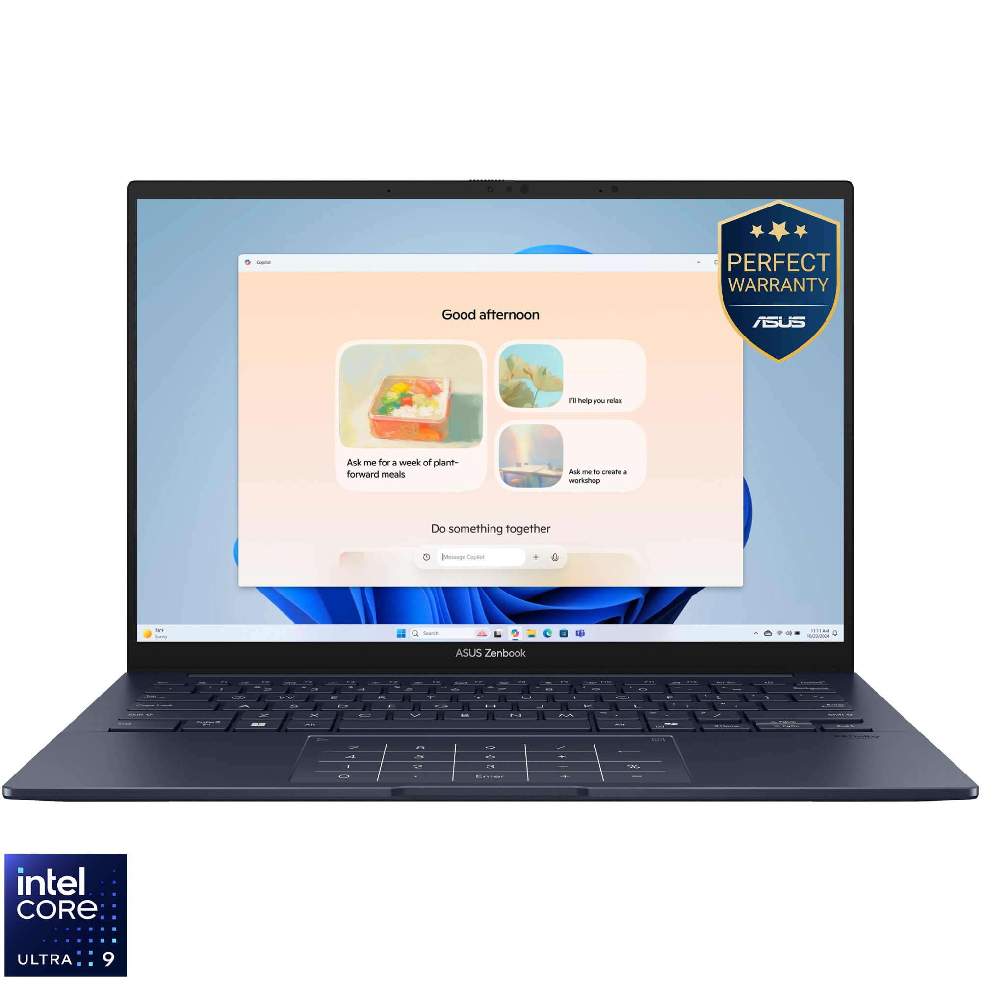 Laptop ASUS Zenbook 14 UX3405CA cu procesor Intel® Core™ Ultra 9 285H pana la 5.4GHz, 14'', 3K, OLED, 120Hz, 16GB LPDDR5X RAM, 1TB SSD, Intel® Arc™ Graphics, Windows 11 Pro, Ponder