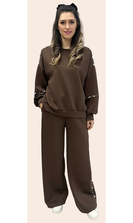 Trening dama cu perle, din 50%vascoza si 50% elastan, maro, Maro