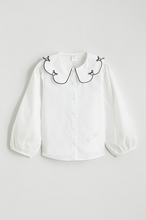 LC WAIKIKI, Camasa din poplin cu guler valurit, Alb/Negru