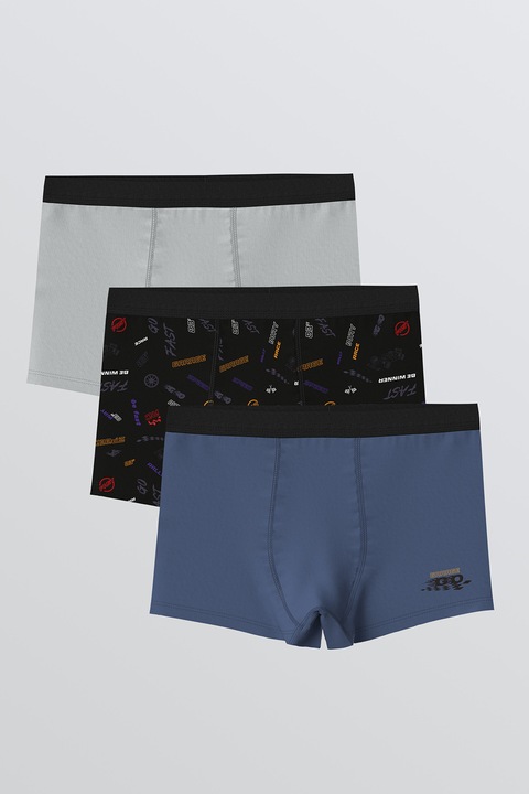 LC WAIKIKI, Set de boxeri din amestec bumbac - 3 perechi, Negru/Gri deschis/Albastru prafuit, 146-152 CM