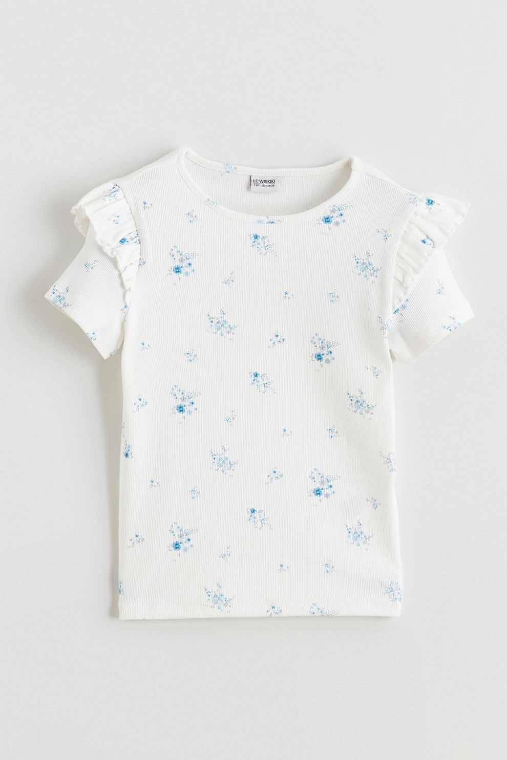 LC WAIKIKI, Tricou striat cu model floral, Alb, Albastru deschis, 140-146 CM