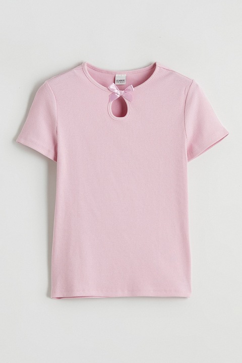 LC WAIKIKI, Tricou uni din amestec de bumbac cu decupaj decorativ, Roz deschis, 134-140 CM