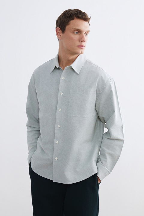 LC WAIKIKI, Camasa de bumbac cu buzunar pe piept, Gri cenusiu