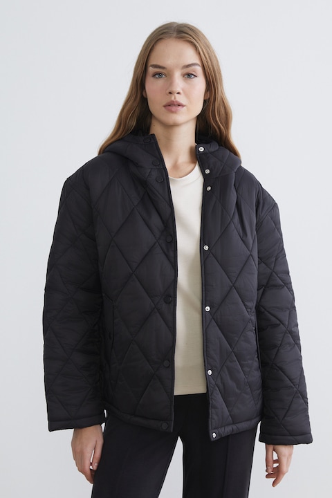 LC WAIKIKI, Geaca supradimensionata cu gluga, Negru, XS