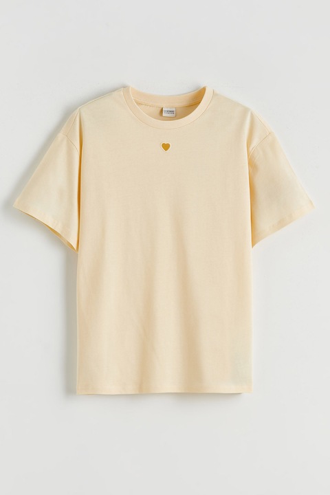 LC WAIKIKI, Tricou de bumbac cu decupaj in forma de inima, Bej