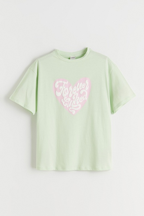 LC WAIKIKI, Tricou lejer de bumbac cu imprimeu, Alb/Roz pastel/Verde fistic