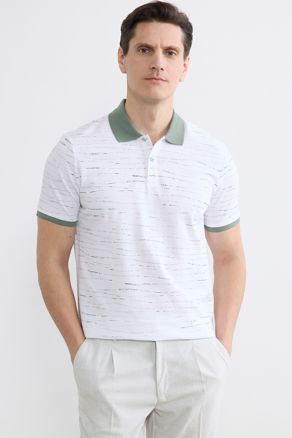 LC WAIKIKI, Tricou polo din bumbac, Alb, Verde englez, 2XL