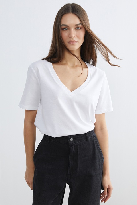 LC WAIKIKI, Tricou cu decolteu in V, Alb