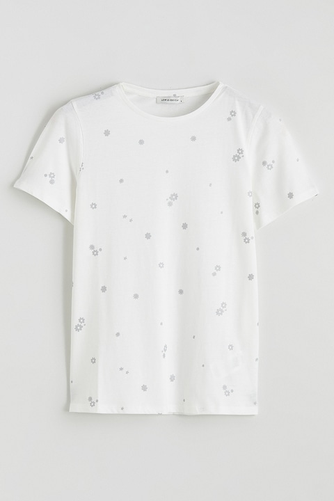 LC WAIKIKI, Tricou din bumbac cu model floral, Alb murdar