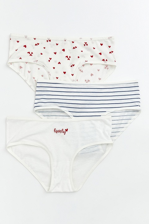 LC WAIKIKI, Set de chiloti hipster cu modele variate - 3 perechi, Rosu, Albastru royal, Alb murdar, 122-128 CM