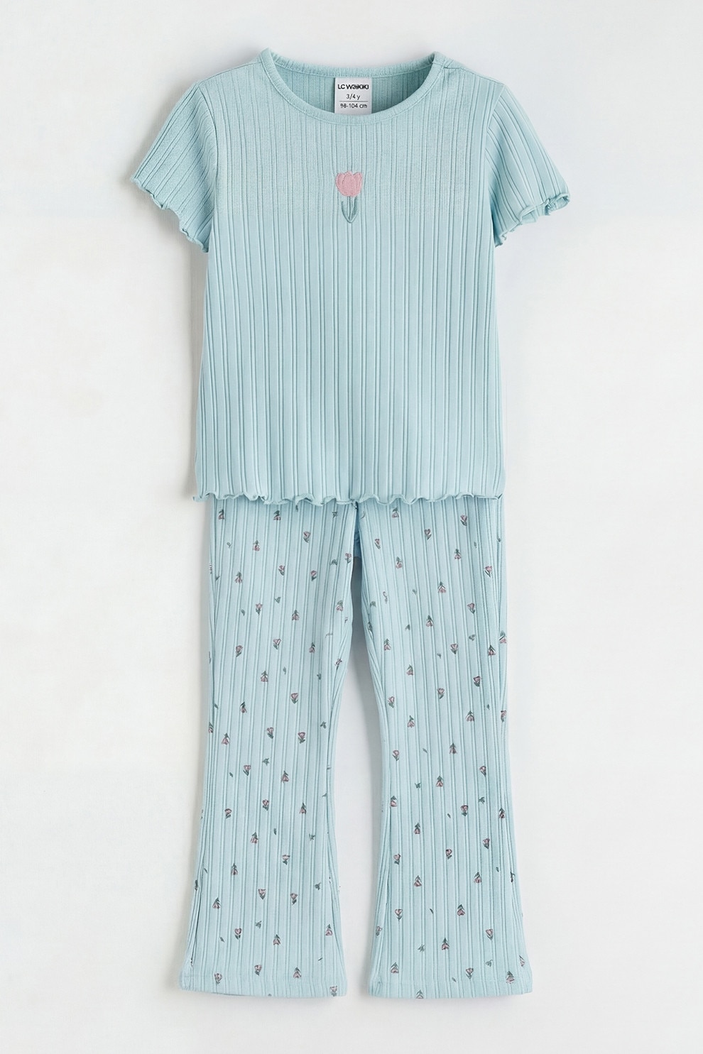 LC WAIKIKI, Set de tricou striat si colanti - 2 piese, Albastru pastel, 110-116 CM