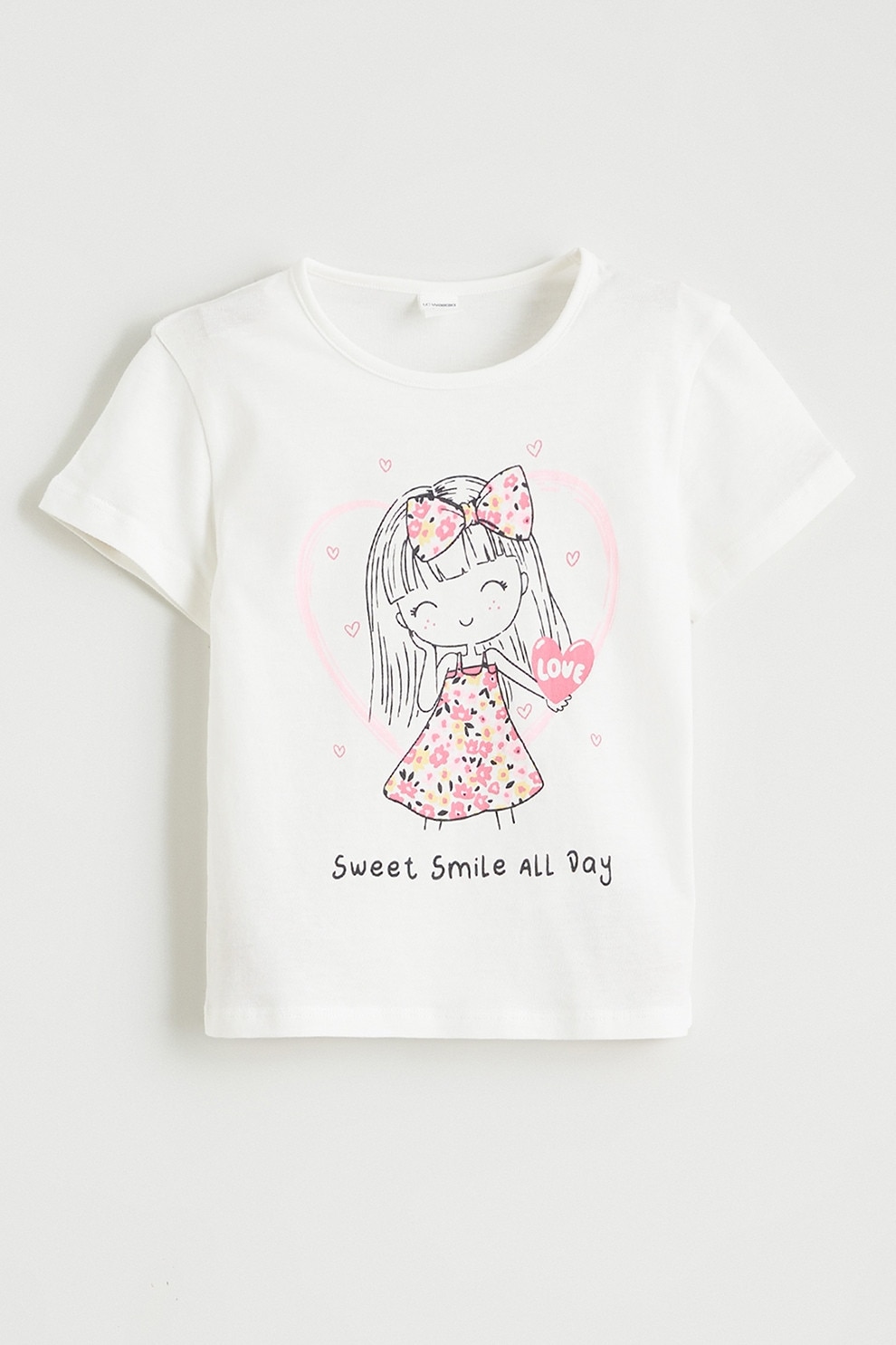 LC WAIKIKI, Tricou din bumbac cu imprimeu grafic, Roz pastel, Alb murdar, 80-92 CM