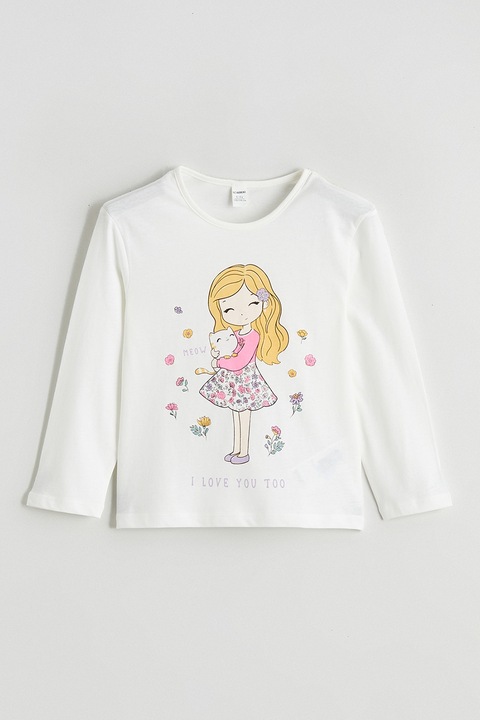 LC WAIKIKI, Bluza din bumbac cu imprimeu, Alb murdar, 80-92 CM