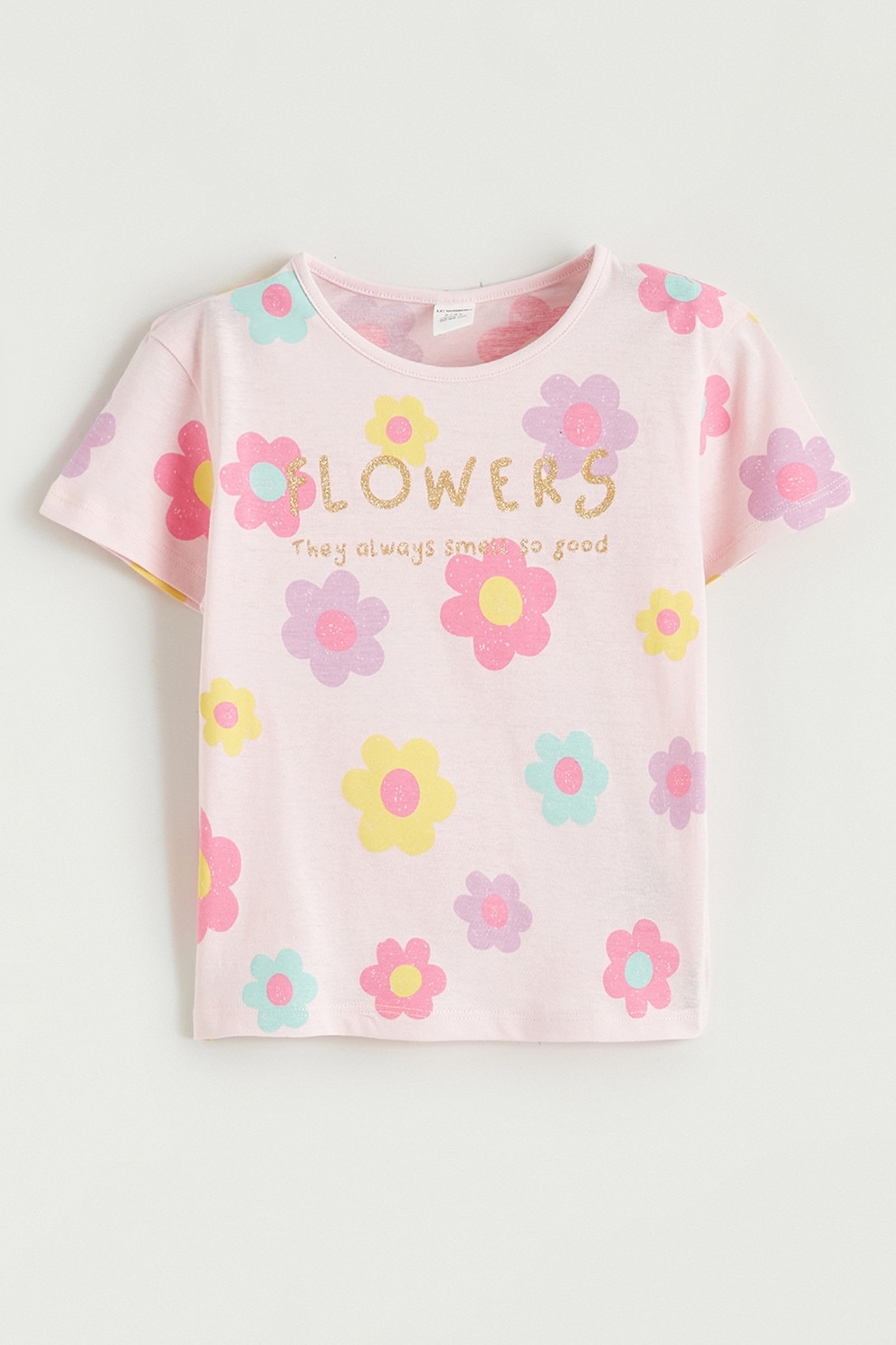 LC WAIKIKI, Tricou din bumbac cu model floral, Roz pastel, 80-92 CM