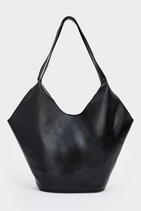 LC WAIKIKI, Geanta shopper din piele ecologica cu inchidere cu capsa, Negru